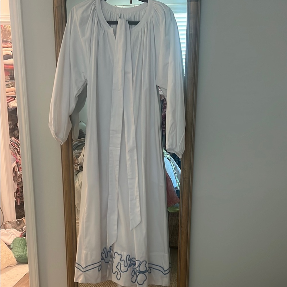White Dress with Blue Embroidery
